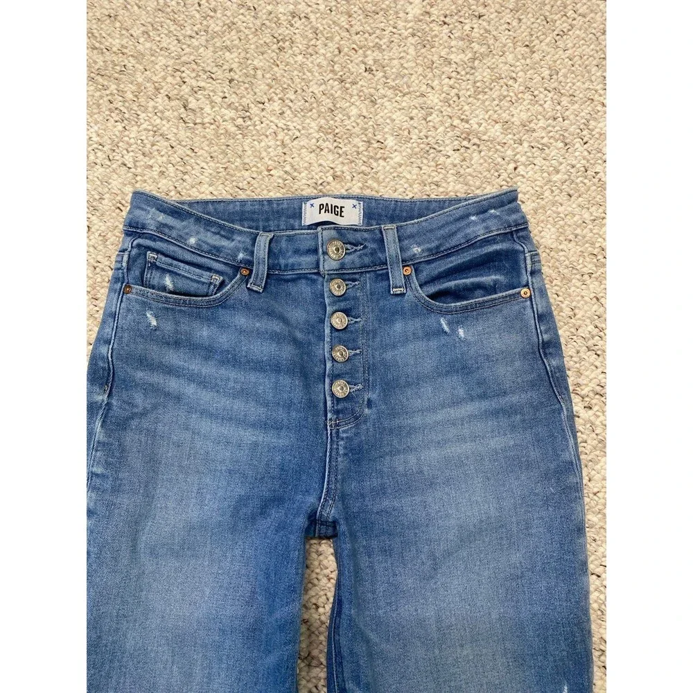 Paige Cindy Crop Straight Exposed Button Fly High-Rise Lightly Distressed 27